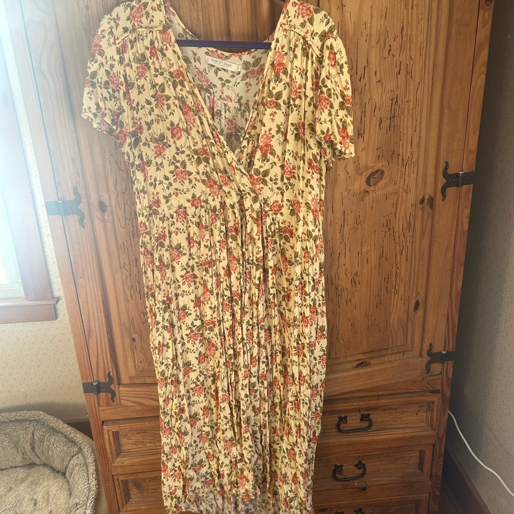 Christy Dawn Cream Floral Midi Dress with Red Roses